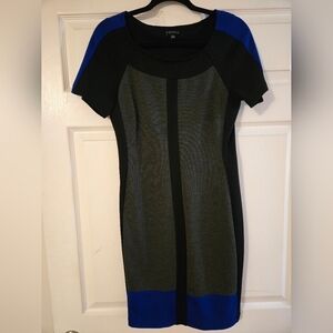 (Size Small) VENUS Black and Royal Blue Midi Dress